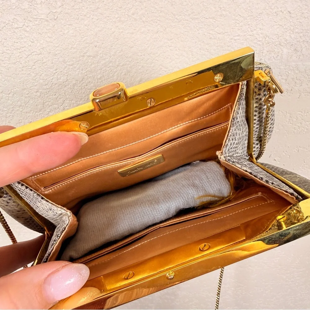 Judith Leiber Silver Lizard Clutch Gem Rhinestone Vintage - Picture 9 of 14